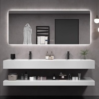 Meuble-lavabo mural moderne double couche en roche, résistant à l'eau et durable, idéal pour hôtels et villas