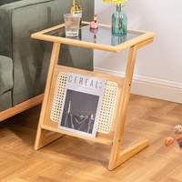 Depolama rafları komidin bambu kanepe yan başucu masa ile Combohome İşlevli cam Rattan uç tablosu