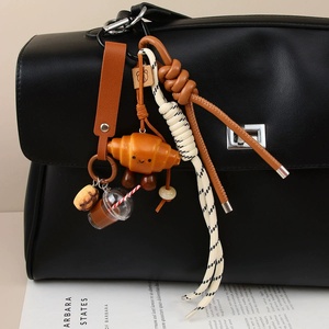 Creative Fashion Heart Shaped Alkaline Acrylic Soft Coin Holder Keychain Women Handbag Charms Versatile Chocolate <b>Braided</b> Rope - Product Image 3