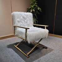 Fauteuil individuel moderne en acier inoxydable doré, fauteuil de loisirs en laine blanche, fauteuil de salon de luxe, fauteuil moelleux, meubles de Foshan