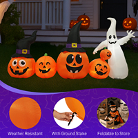 Topi Halloween Tiup 8ft dengan Labu dan Hantu Putih, Dilengkapi 5 Lampu LED untuk Dekorasi Halaman dan Taman Luar Ruangan 12V