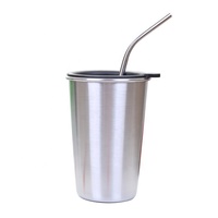 Gobelet droit en acier inoxydable 304 de 500 ml avec couvercle, idéal pour la rentrée scolaire, café, lait, thé, gobelet décontracté avec paille et couvercle