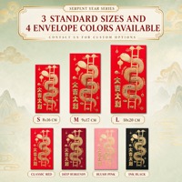 Enveloppes rouges personnalisées Année du Serpent 2025 - Sachets CNY Serpent de la Fortune en feuille d'or, Logo et couleur personnalisés