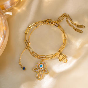 Pulsera de acero inoxidable de doble capa con estilo bohemio, pulsera de cadena con Clip de papel de ojo de <span class=keywords><strong>diablo</strong></span> a la moda para mi <span class=keywords><strong>hija</strong></span> - Product Image 4