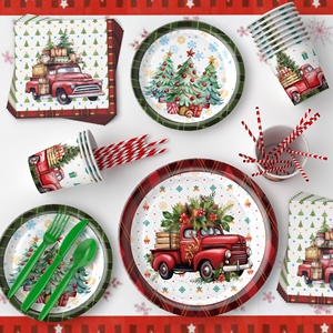 Ensemble de vaisselle jetable en papier sur le thème du Père Noël pour la décoration de fête de Noël - Product Image 5