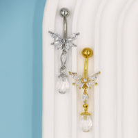 Anneau nombril papillon en acier chirurgical 316L Gaby Piercing de nombril plaqué or Accessoires arc-en-ciel Bijoux de corps pour cadeau