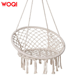 Fauteuil suspendu rond en textile blanc Woqi avec pompon, capacité de charge de 120 kg, utilisation intérieure et extérieure - Product Image 1