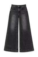 Jeans de Mujer Vintage Negros Lavados, Pantalones Vaqueros Acampanados Holgados, Estilo Casual Urbano Francés para el Día a Día