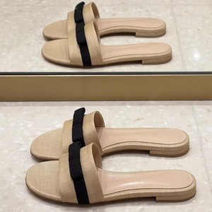 2026 Summer French Style Sexy Raffia Bowknot One-Strap <b>Slippers</b> for Women Outdoor Elegant Thin Heel & Flat Heel Vacation Sandals - Product Image 1