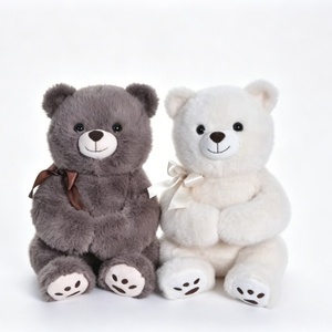 Set de Peluche de Osito de Peluche Gris y Blanco Personalizado con Lazo de Cinta y Diseño de Huella de Pata, Relleno de Algodón PP, Unisex - Product Image 1