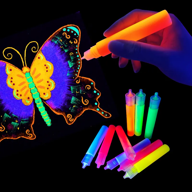 Tessuto di plastica fluorescente al Neon bambino pittura Uv per bambini Kit di colori fai da te forniture Art Glow In The Dark Set di colori acrilici