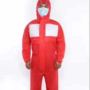 Factory Price Red Disposable Hooded SMS/PP Safety Coveralls