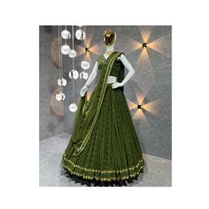 ผ้าพันคอผ้าไหมผสม lehenga choli การออกแบบที่น่าดึงดูดใจสำหรับปาร์ตี้มีเส้นขอบหนา9มม. และ lehenga choli - Product Image 1