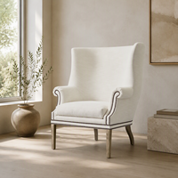 Fauteuil d'appoint moderne de luxe rembourré avec dossier haut, garniture cloutée, pieds en bois massif, chaise de salle à manger individuelle pour la maison et l'hôtellerie