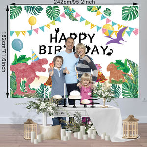 <span class=keywords><strong>Sfondo</strong></span> di fotografia di buon compleanno, decorazioni per Banner murali forniture per feste di compleanno tema della giungla del dinosauro del fumetto dell'acquerello - Product Image 6