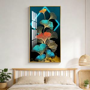 Arte Decorativo de Pared con Hojas de Ginkgo, Impresiones Personalizadas para el Hogar, Pintura de Porcelana de Cristal con Luz LED para Sala de Estar - Product Image 5