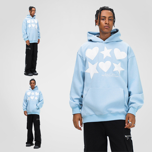 Sweat à capuche doublé pour homme, style streetwear, coupe oversize, 100% coton tricoté épais, pull d'hiver, motif lettres, impression en relief, sans cordon - Product Image 3