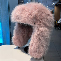 Topi Ushanka Bulu Mink Palsu Mewah untuk Wanita, Topi Trapper Hangat dan Lembut untuk Musim Dingin dengan Penutup Telinga Berbulu
