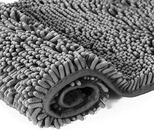 Tapis de salle de bain et tapis de bain antidérapants en tissu chenille absorbant l'eau, doux, à rayures orientales, lavables en machine, avec support antidérapant - Product Image 3