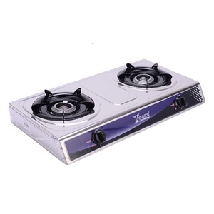 Table de cuisson à gaz portable en acier inoxydable à 2 brûleurs avec commande manuelle par bouton, compatible GPL pour usage domestique et hôtelier - Product Image 1