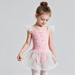 Maillot de Ballet para Niñas con Tutú, Vestido de Danza con Volantes en el Hombro, Cuello Cuadrado Brillante, Ropa para Actuaciones y Entrenamiento - Product Image 1