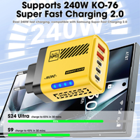 Pengisi Daya Cepat GaN 240W 5 Port Multi USB, Blok Pengisian Daya 3USB-C PD + 2USB-A QC3.0 Multi Port untuk Ponsel, OEM Custom