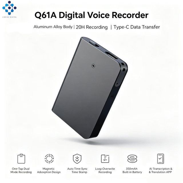 Q61A Portable Mini Voice Recorder with WAV Format Voice Activated Type-C Connector Aluminum Alloy for Lectures & Meetings