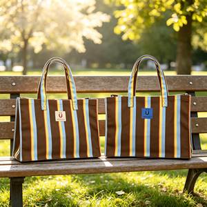 Bolsa de Mano de Algodón con Rayas Verticales Multicolores Retro, Bolsas de Playa de Gran Capacidad, Bolsas de Compras para el Trabajo Diario y Viajes, para Actividades al Aire Libre - Product Image 4
