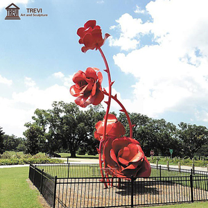 Trevi Chất Lượng Cao Vườn Ngoài Trời Trang Trí Kim Loại Màu Đỏ Rose Flower Điêu Khắc Nghệ Thuật Thép Không Gỉ Tượng - Product Image 3