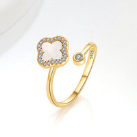 Bague classique anti-stress en argent sterling 925 avec pavé d'or 18 carats et pierre naturelle trèfle à quatre feuilles rouge, de la collection Usine de Bijoux