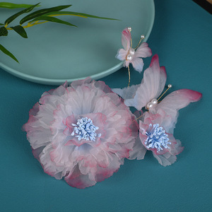 Nouveaux accessoires de maquillage et d'accessoires capillaires de style ancien, de conception originale et faits à la main, avec pivoine dégradée rose perforée, Hanfu - Product Image 2