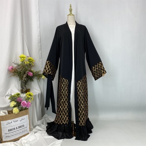 Luxury Sparkle Gold <b>Sequins</b> Stitching Chiffon Bottom Elegant Cardigan Popular Eid Muslim Modest Women Abaya 1863# - Product Image 3