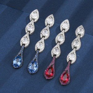 Fashion Statements Jewelry Eco-friendly Copper Pear Cut 6*9mm <b>Red</b> Zircon Black Gold & Silver Plated Two Tone <b>Drop</b> <b>Earrings</b> - Product Image 3