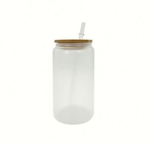 Gobelet givré vierge pour sublimation 16 oz, verre à bière en forme de canette 16 oz avec couvercle en bambou et paille - Product Image 1