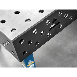 SteelPlus GPPH 1x0.6m wheeled <b>welding</b> <b>bench</b>, 12mm thick, 16mm holes, 100x100mm grid - Product Image 2