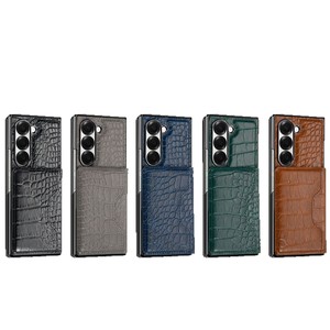 เคสโทรศัพท์พับได้ลายจระเข้สีสันสดใสสำหรับ Samsung Z Fold 6/5/4/3 พร้อมช่องใส่บัตรและขาตั้ง  วัสดุแข็งเคลือบผิวด้วยไฟฟ้า - Product Image 5