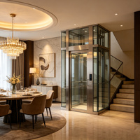 Ascenseur résidentiel moderne et minimaliste pour villa, à traction sans engrenages, équipement intérieur pour maison privée