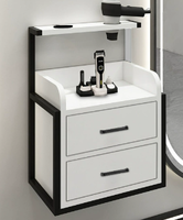 Mobilier de Salon Moderne Doré Mural, Équipement de Stations de Coiffure avec Armoire de Rangement d'Outils pour Salon de Barbiers