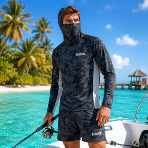 Camisas de Pesca Personalizadas al por Mayor, <span class=keywords><strong>Manga</strong></span> Larga, Protección UV, Camisa de Pesca con Capucha, UPF 50+, Máscara Facial Integrada - Product Image 1
