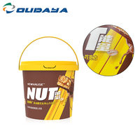 Contenedor de embalaje IML personalizado para bañera, con tapa de mango, miel, cacahuete, mantequilla, 500g, 1L