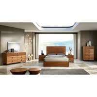 Suite de chambre moderne noire en mélamine, directement de l'usine, avec lit king size, coiffeuse lumineuse, commode et tables de chevet