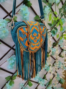 Bolso Bandolera Bohemio para Mujer, Forma de Media Luna, Bordado con Flecos, Patrón Geométrico, Cierre de Solapa, Bolso de Mano para Uso Diario, Bolsos de Moda - Product Image 5