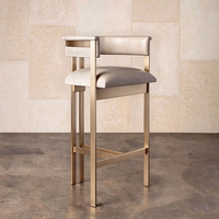 Tabouret de bar avec siège rembourré en cuir, structure en acier inoxydable doré titane, chaise de bar haute pour comptoir ou îlot de cuisine