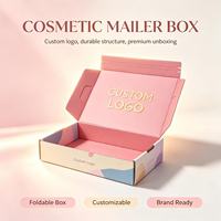 Boîtes en carton ondulé pliables personnalisées avec logo imprimé, boîtes d'emballage en carton rose, boîtes d'expédition avec bandes de déchirement