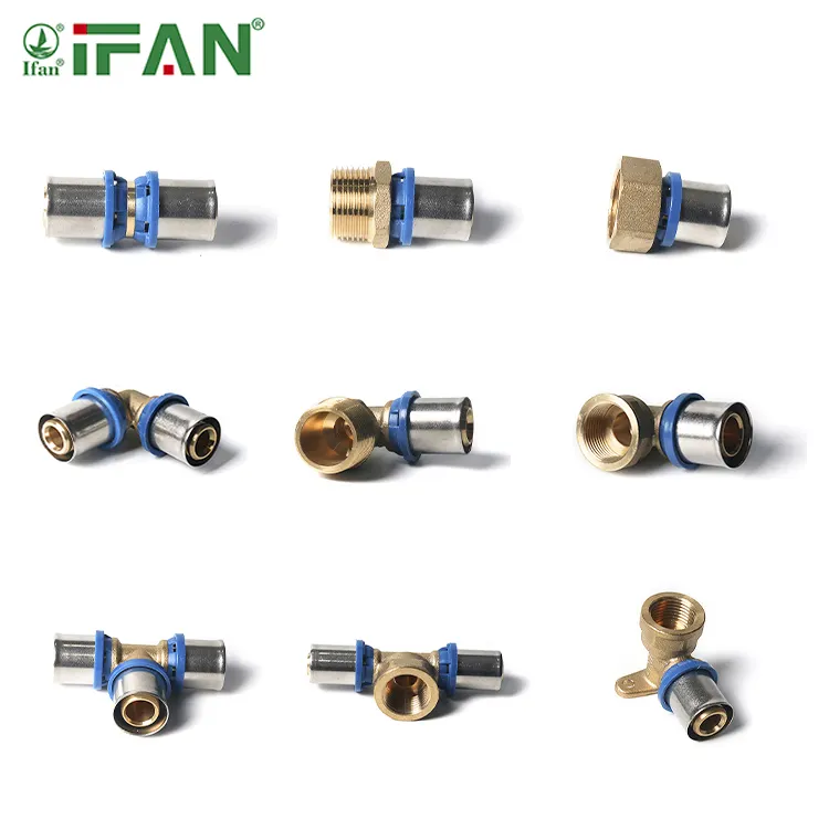 IFAN 16-32mm factory price OEM blue customize pex fittings pex al pipe connector brass pex press fitting for heating system
