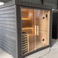 Sauna Exterior Moderna Personalizada de Vapor Seco con Construcción de Abeto y Tablero Carbonizado/WPC, Cabina de Jardín, Vestuario para Spa en el Patio Trasero