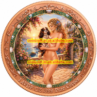 Médaille en cuivre pur 999 de 1 once Troy, colorée, en relief, représentant un Cavalier King Charles Spaniel et une jeune fille, artisanat souvenir personnalisé