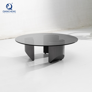 Mesita de centro de lujo de acero inoxidable, mesa de centro de latón templado de cristal negro - Product Image 4