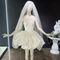 Robe courte style A-line en satin doux importé, personnalisable, moderne, de couleur ivoire