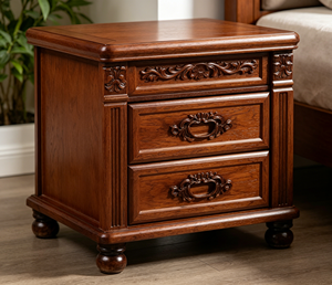 Traditional Dark <b>Walnut</b> Wood Nightstand 2-<b>Drawer</b> Antique Turned Leg Bedroom Storage Cabinet - Product Image 4